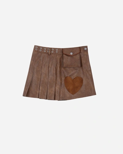 Shop Andersson Bell Arina Heart &amp; Pleats Faux Leather Skirt In Brown