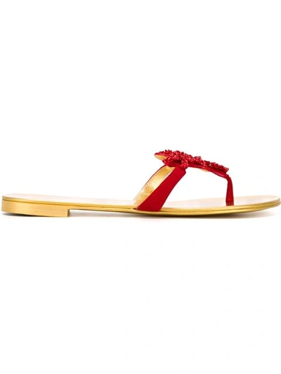 Giuseppe Zanotti Embellished Thong Sandals In Red