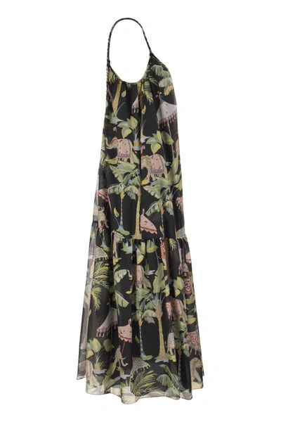 Shop Red Valentino Elephant Print Cotton And Silk Dress In Black