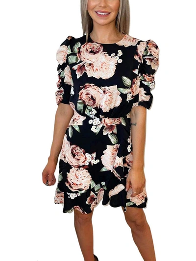 Shop Ax Paris Womens Floral Ruched Fit & Flare Dress In Black