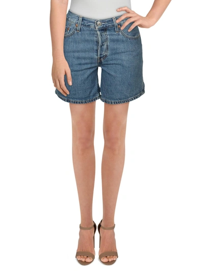 Shop Levi's Juniors 501 Womens Mid Rise Button Fly Denim Shorts In Blue