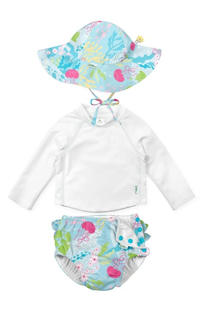 Shop Green Sprouts Sun Hat, Long Sleeve Rashguard & Reusable Swim Diaper Set In Aqua