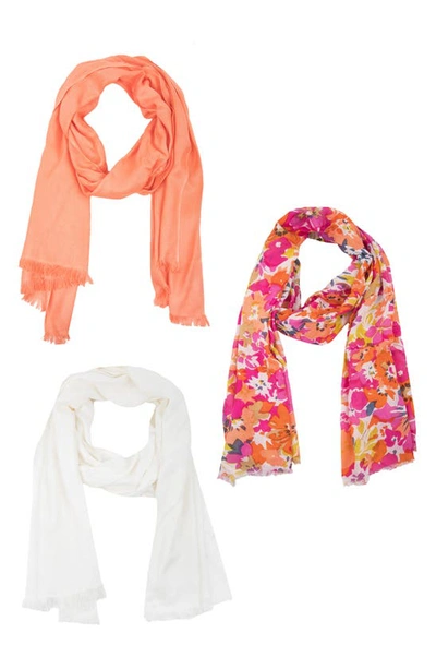 Shop Saachi Set Of 3 Solid & Floral Scarves In Orange