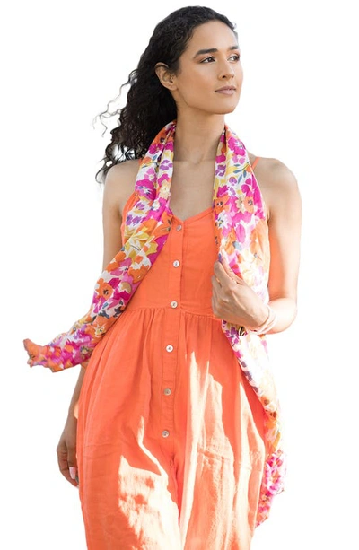 Saachi Set Of 3 Solid & Floral Scarves In Orange