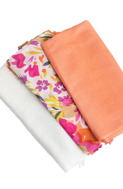Saachi Set Of 3 Solid & Floral Scarves In Orange