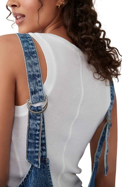 Free People High Roller Denim Jumpsuit In Sapphire Blue