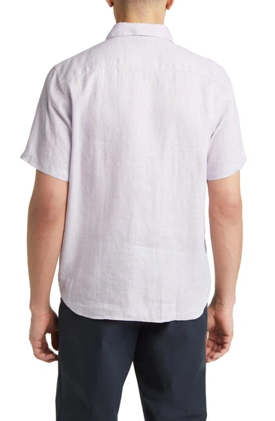 Shop Theory Irving Solid Short Sleeve Linen Button-up Shirt In Misty Haze - 193