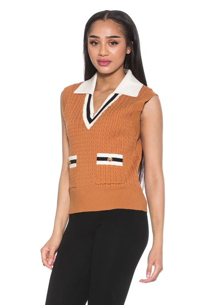 Alexia Admor Michelle Cable Knit Sweater Vest In Camel