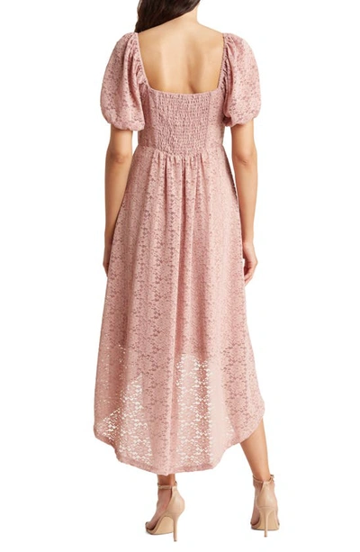 Shop Nsr Evelyn Puff Sleeve Lace High-low Dress In Mauve