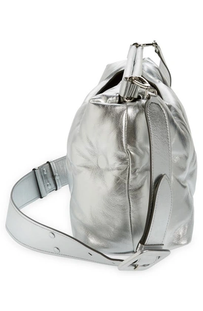 Shop Maison Margiela Medium Glam Slam Classique Metallic Leather Shoulder Bag In Silver