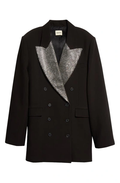 Shop Khaite Balton Crystal Pavé Lapel Wool Blend Jacket In Dark Brown