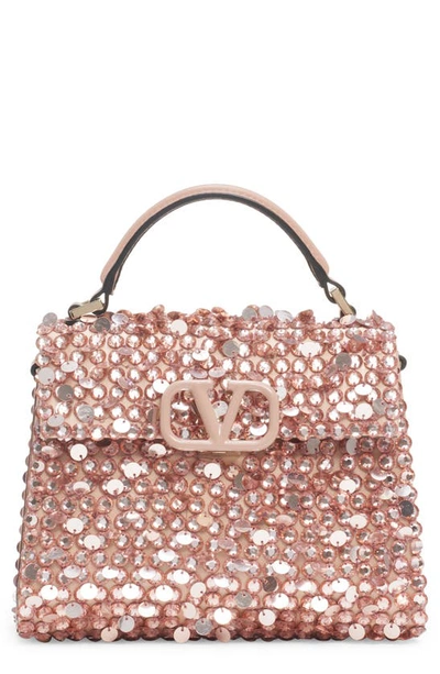 Valentino Garavani Mini Vsling Crystal & Paillette Top Handle Bag In Pink