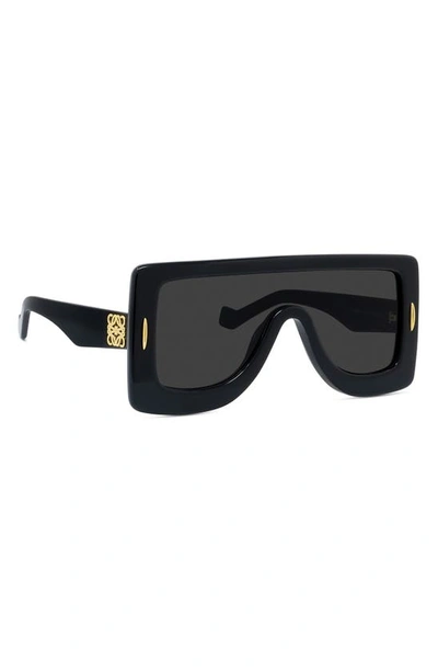 Shop Loewe Chunky Anagram 122mm Square Sunglasses In Shiny Black / Smoke