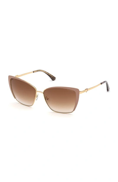 Shop Guess 59mm Gradient Cat Eye Sunglasses In Shiny Beige / Brown Mirror