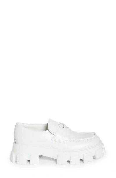 Shop Prada Monolith Lug Sole Loafer In Bianco