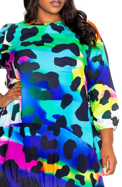 Shop Buxom Couture Rainbow Leopard Print Bubble Hem Dress In Multi