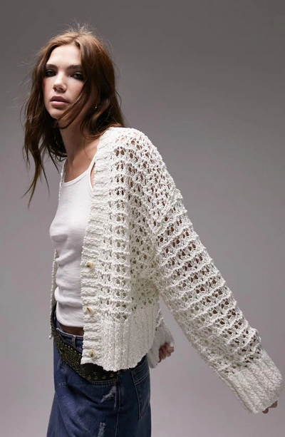 Topshop Knitted Open Stitch Cardigan In Ivory-white | ModeSens