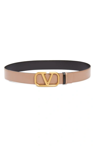 Shop Valentino Garavani Vlogo Buckle Reversible Leather Belt In Lc8 Smokey Brown/nero