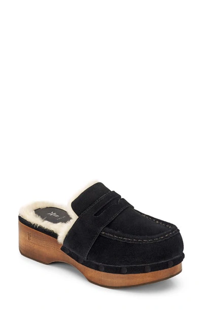 Shop Frye Melody Genuine Shearling Lined Platform Clog In Black - Silky Suede Leather