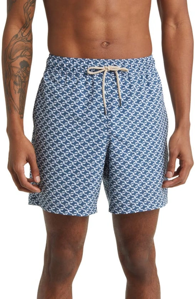 Fair Harbor The Bungalow Swim Trunks 5 Rolling Waves In Navy Geo