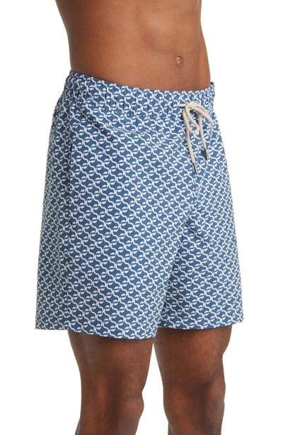 Fair Harbor The Bungalow Swim Trunks 5 Rolling Waves In Navy Geo