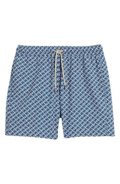 Fair Harbor The Bungalow Swim Trunks 5 Rolling Waves In Navy Geo