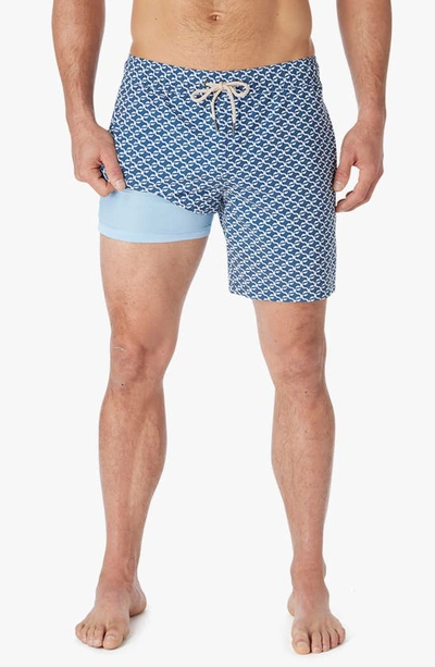 Fair Harbor The Bungalow Swim Trunks 5 Rolling Waves In Navy Geo