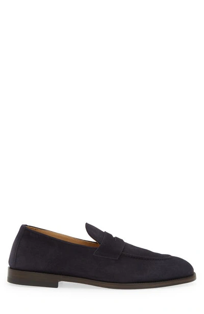 Shop Brunello Cucinelli Suede Penny Loafer In C8137 Navy