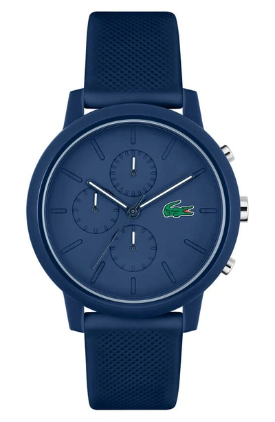 Shop Lacoste 12.12 Chronograph Silicone Strap Watch, 44mm In Navy