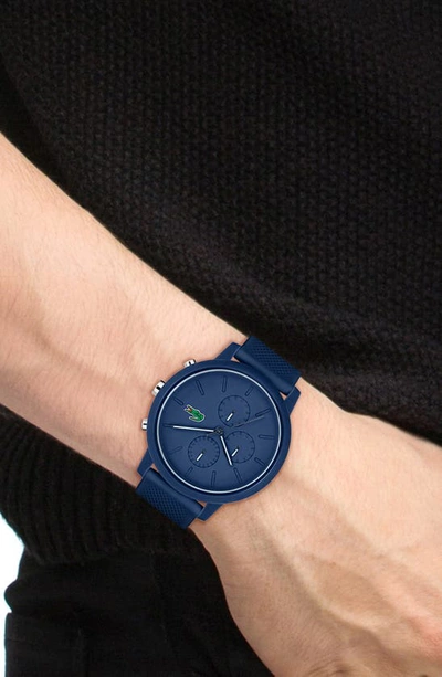 Shop Lacoste 12.12 Chronograph Silicone Strap Watch, 44mm In Navy