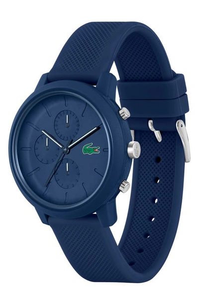 Shop Lacoste 12.12 Chronograph Silicone Strap Watch, 44mm In Navy