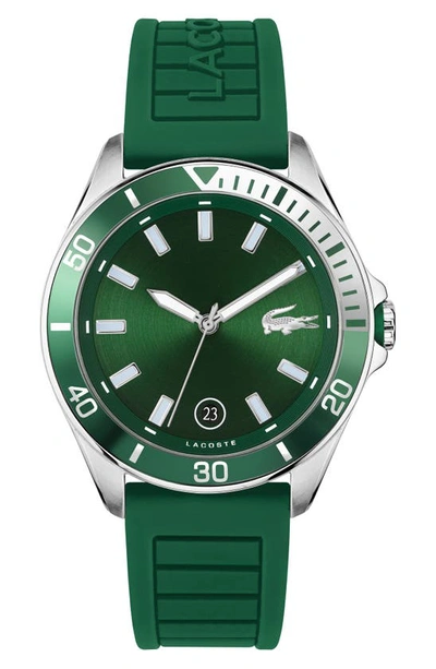 Shop Lacoste Tiebreaker Silicone Strap Watch, 43mm In Green
