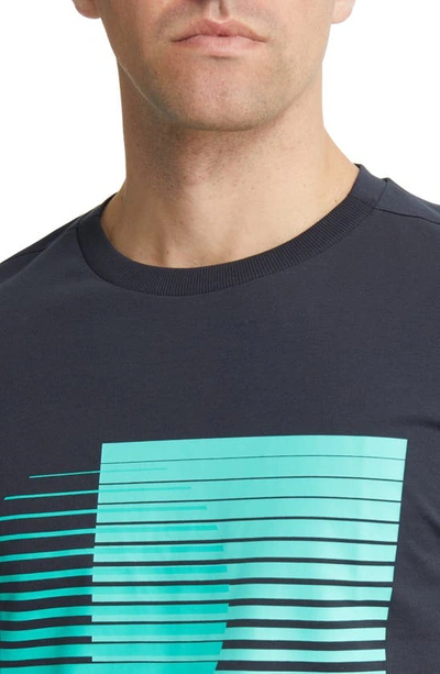 Shop Hugo Boss Boss Geometric Cotton Graphic T-shirt In Dark Blue