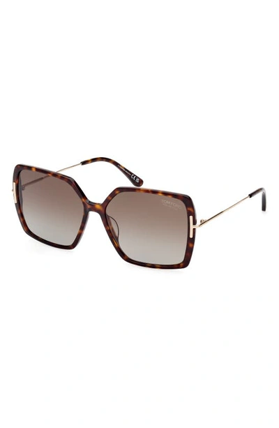 Shop Tom Ford Joanna 59mm Polarized Butterfly Sunglasses In Dark Havana / Brown Polarized