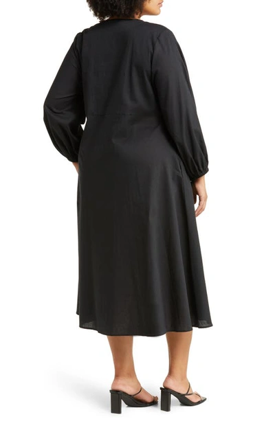 Shop Harshman Novella Knot Front Long Sleeve Midi Dress In Black