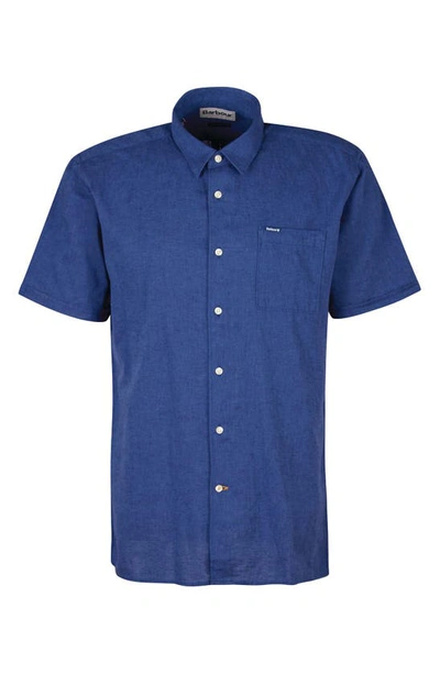 Shop Barbour Nelson Linen & Cotton Button-up Shirt In Indigo