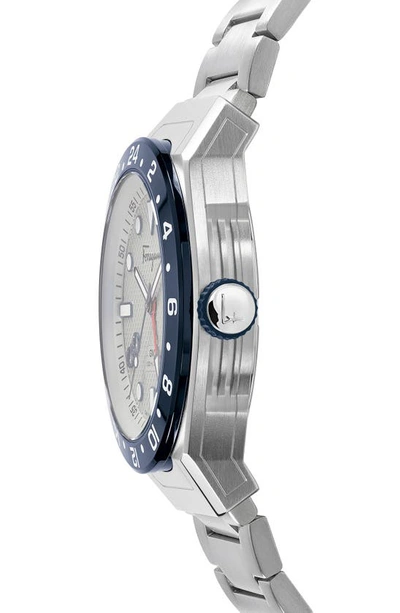 Shop Ferragamo Slx Gmt Bracelet Watch, 43mm In Silver