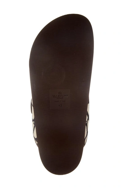 Shop Valentino Vlogo Toile Slide Sandal In 6zn Naturale Nero Fondant