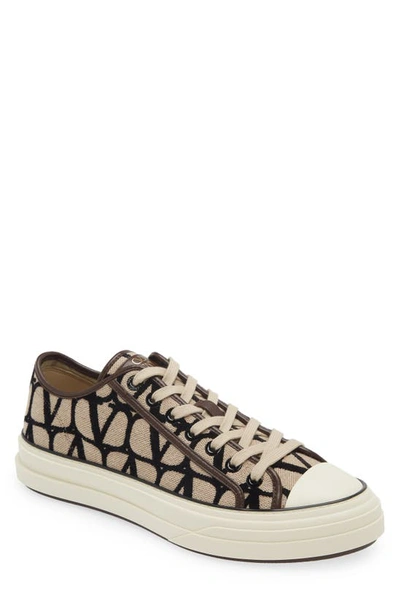 Shop Valentino Vlogo Toile Low Top Sneaker In 6zn Naturale Nero Fondant