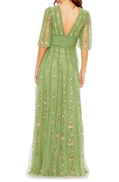 Shop Mac Duggal Floral Ruffle A-line Gown In Moss Green