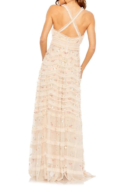 Shop Mac Duggal Floral Embroidered Crisscross Tiered Gown In Blush Multi