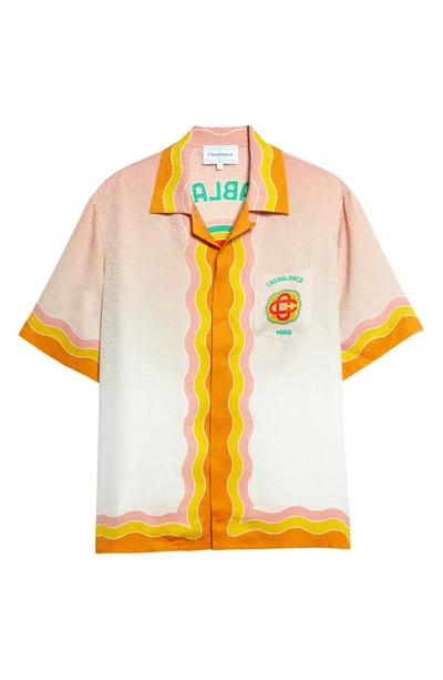 Shop Casablanca Short Sleeve Silk Button-up Camp Shirt In Rainbow Monogram