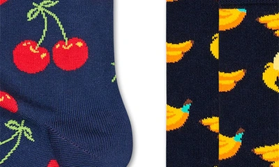 Happy Socks Assorted 2-pack Classic Fruit Jacquard Cotton Blend Crew Socks In Navy