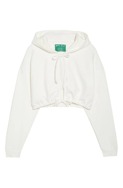 Shop Solely Fit Empowered Tie Front Crop Hoodie In Stone White