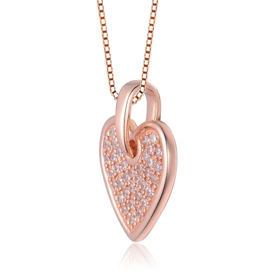 Shop Genevive Rose Gold Overlay Cubic Zirconia Pave Heart Necklace In Silver