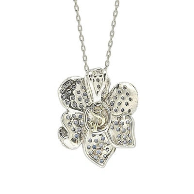 Shop Suzy Levian Sapphire And Diamond Accent In Sterling Silver Petite Flower Pendant In Blue