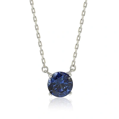 Suzy Levian Sterling Silver Blue Sapphire Solitaire Necklace In Blue