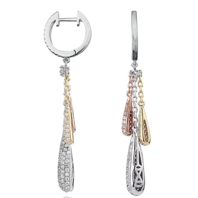 Suzy Levian Pave Cubic Zirconia Tri Tone Sterling Silver Dangle Earrings In Multi