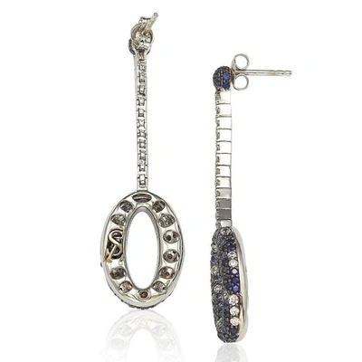 Suzy Levian Sterling Silver 4 2/3ct Tgw Sapphire And Diamond Accent Pave Earrings In Blue