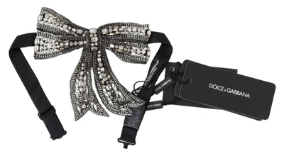 Shop Dolce & Gabbana Crystal Beaded Sequined Silk Catwalk Necklace Women's Bowtie In Silver